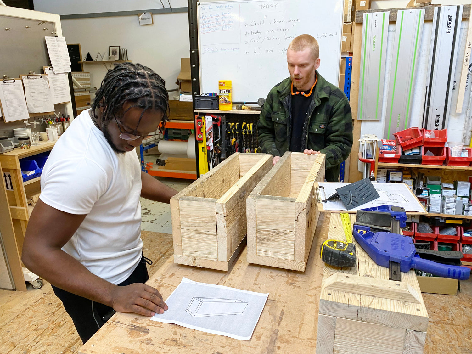 young person woodworking