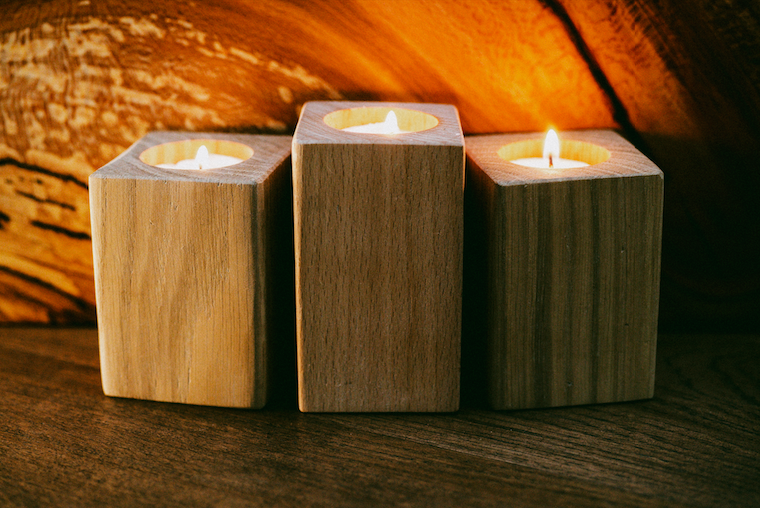 Hardwood candle holder.