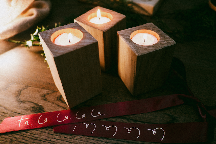 Hardwood candle holder.