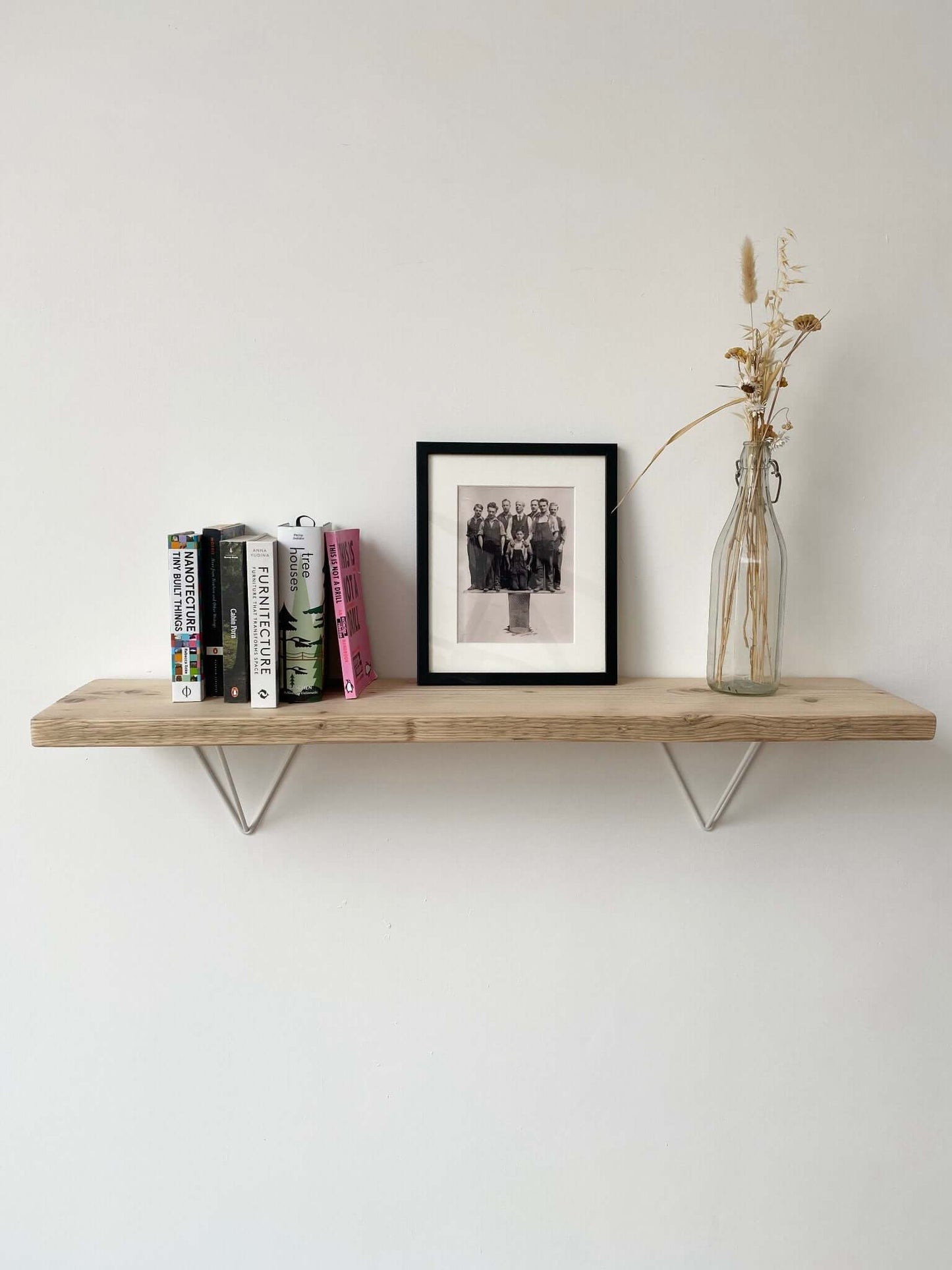 Reclaimed wood shelves.