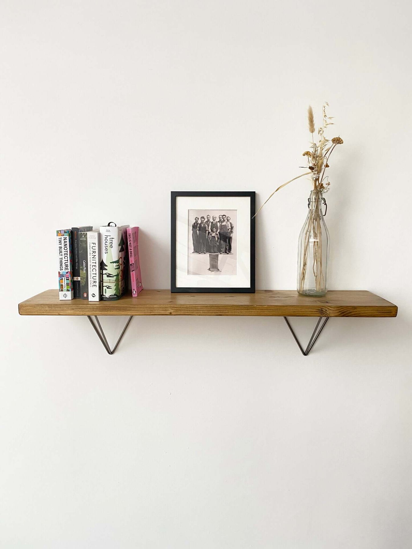 Reclaimed wood shelves.