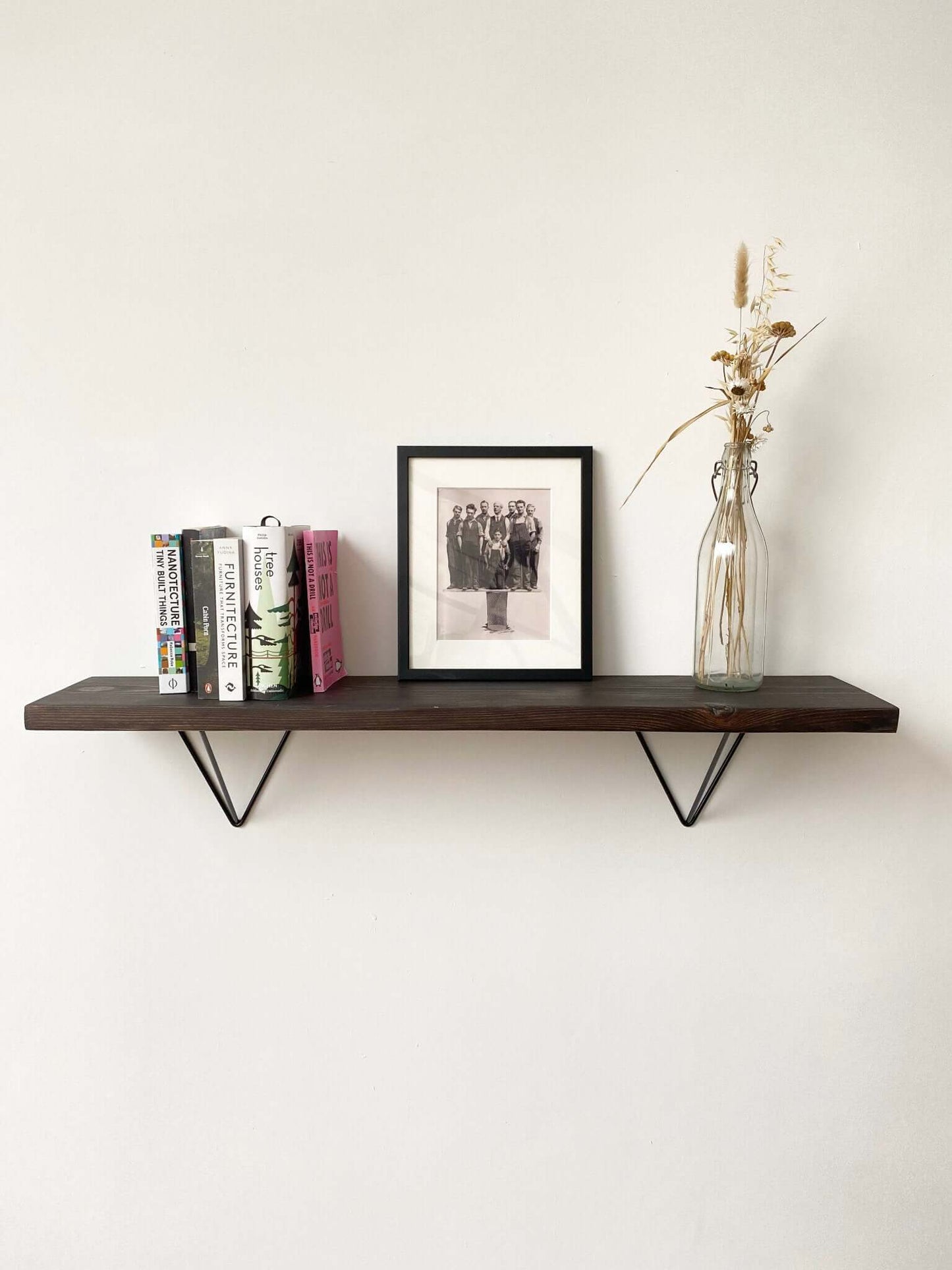 Reclaimed wood shelves.