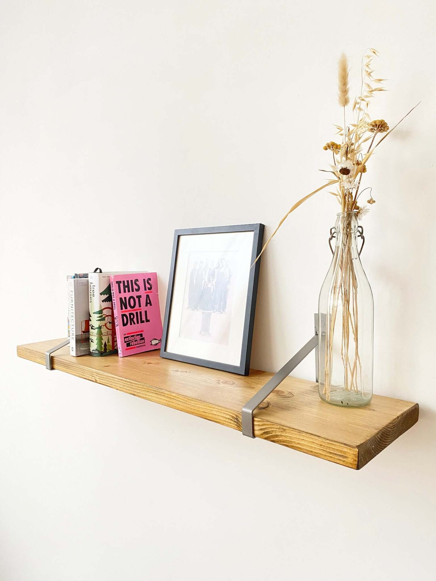 Reclaimed wood shelves.