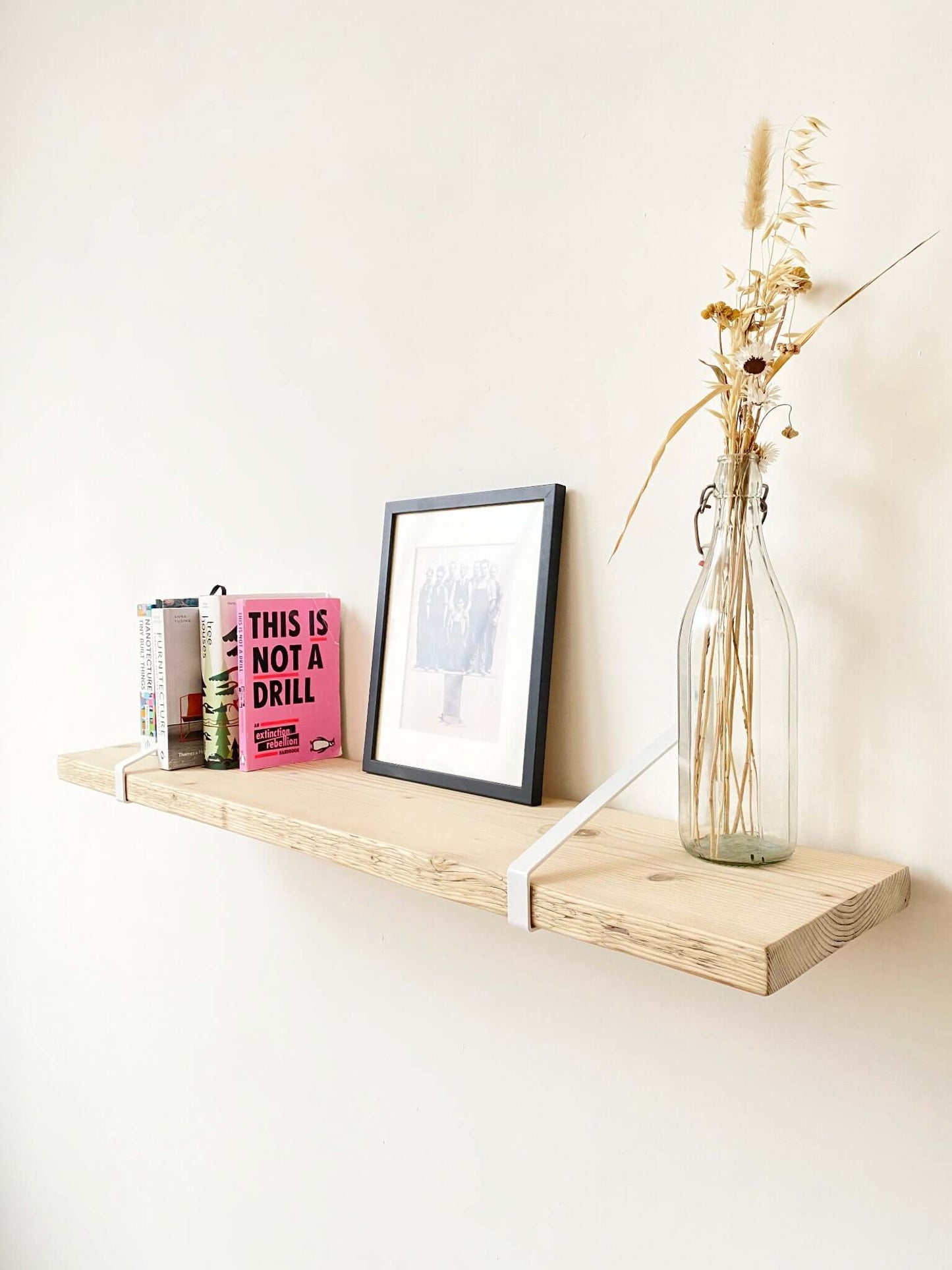 Reclaimed wood shelves.