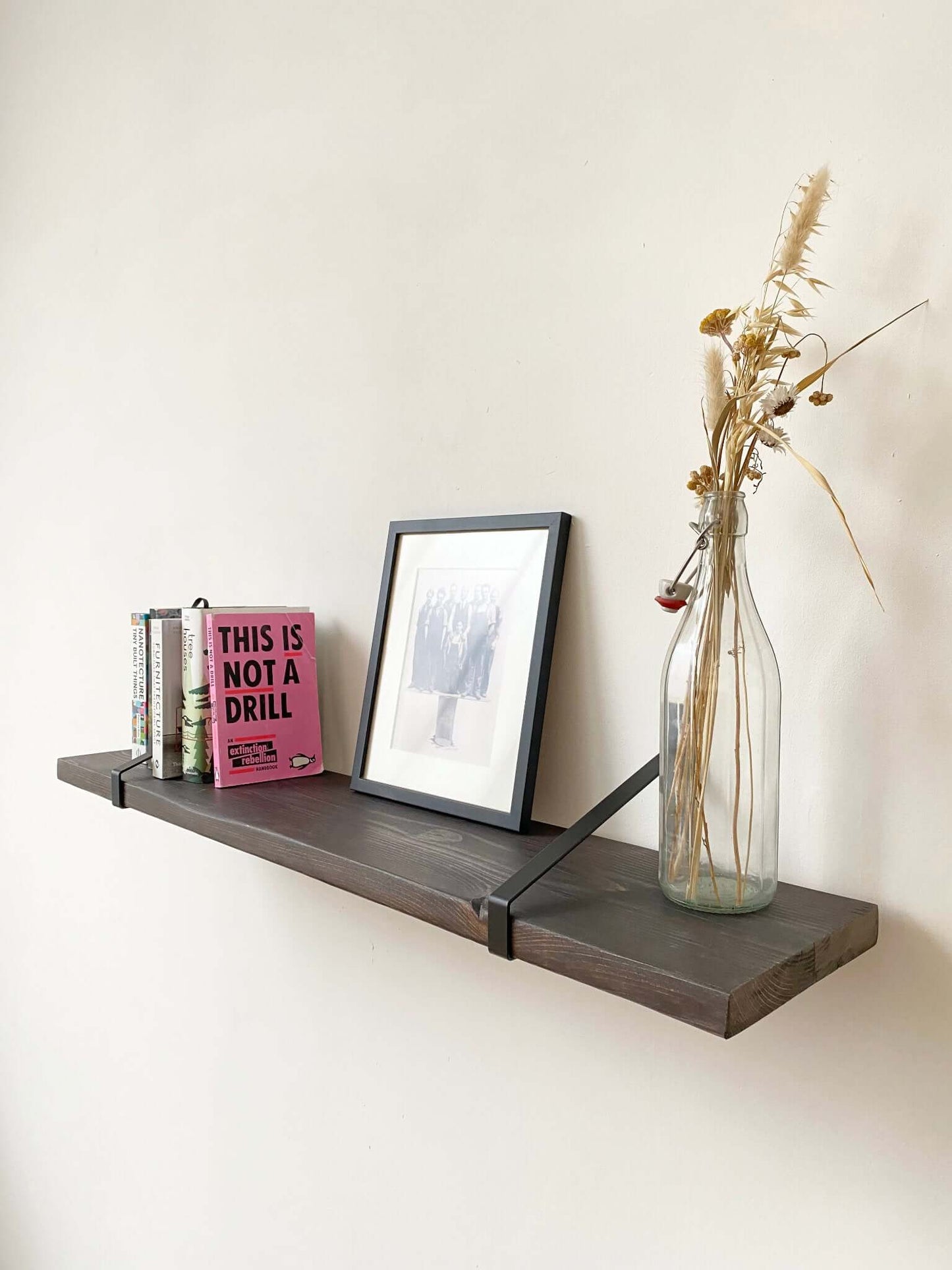 Reclaimed wood shelves.