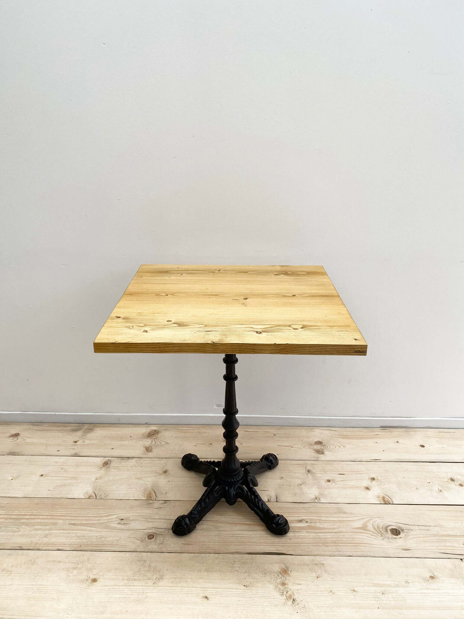 Reclaimed wood small dining table with pedestal.