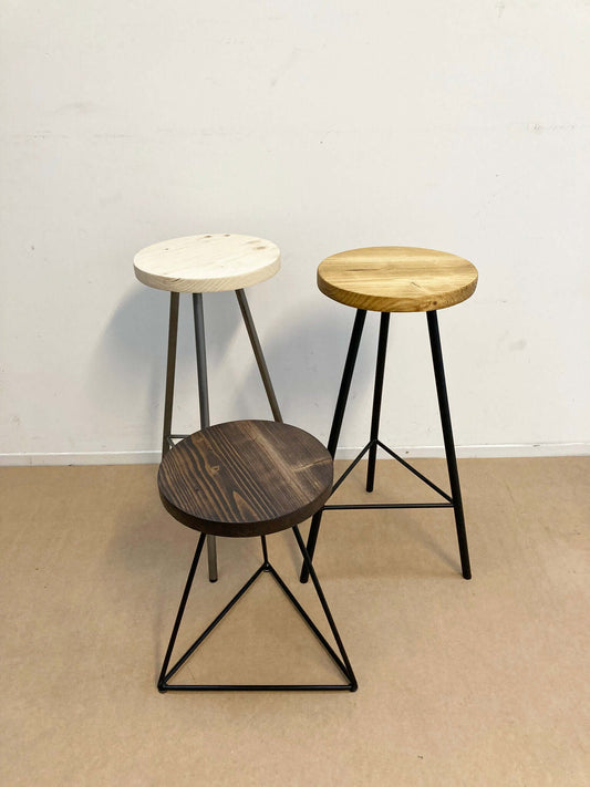 Reclaimed wood stool with optional base.